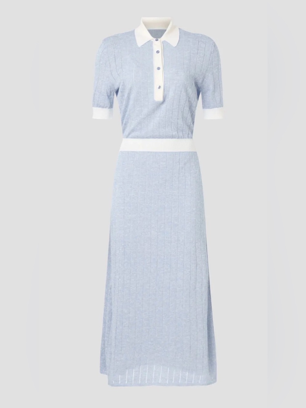 Boss Light Blue Polo Knit Midi Dress with White Trim